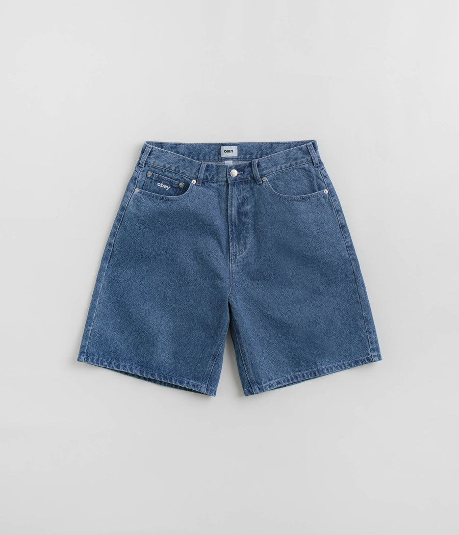 Obey Bigwig Baggy Denim Shorts - Light Indigo