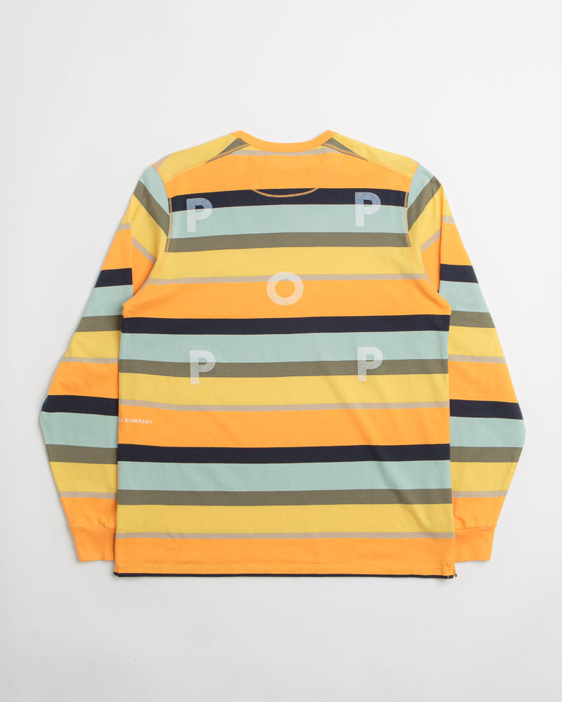 Pop Trading Company Striped Logo Long Sleeve T-Shirt - Yellow / Multicolour