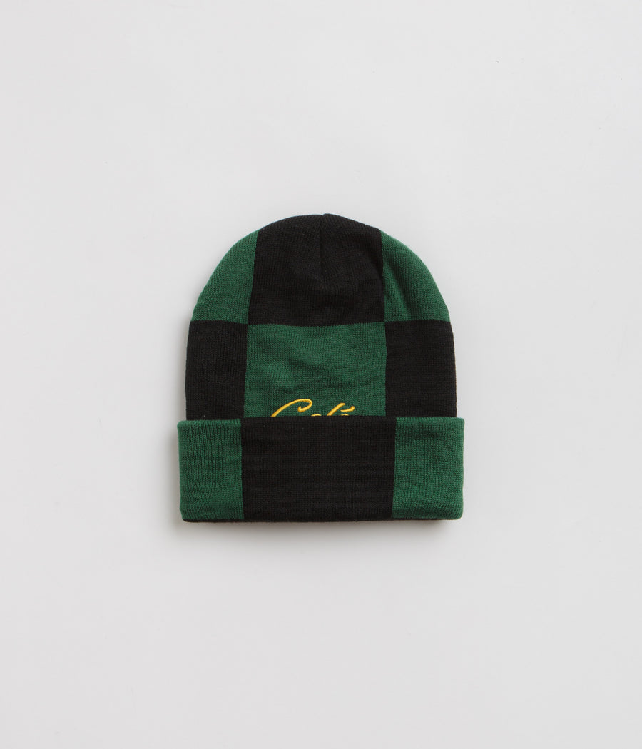 Skateboard Cafe Check Fold Beanie - Forest Green / Black / Gold